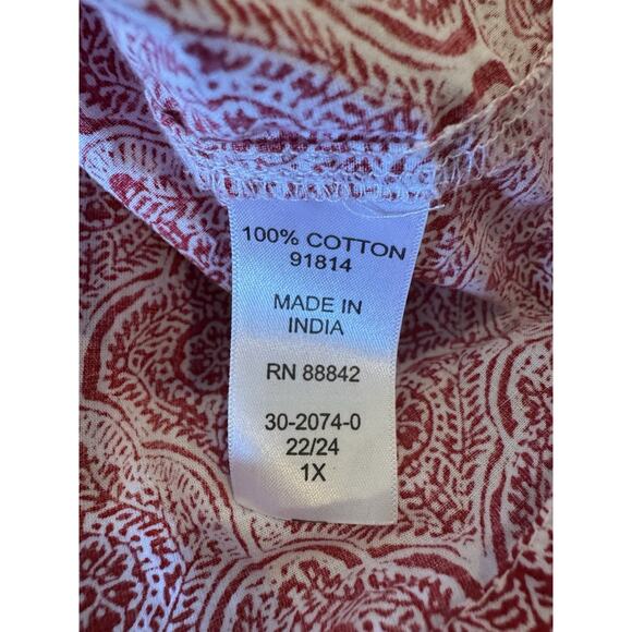 Ellos Peasant Blouse 1X 22/24 Apple Red Medallion Ruffle Trim Cap Sleeve Boho - Picture 11 of 12